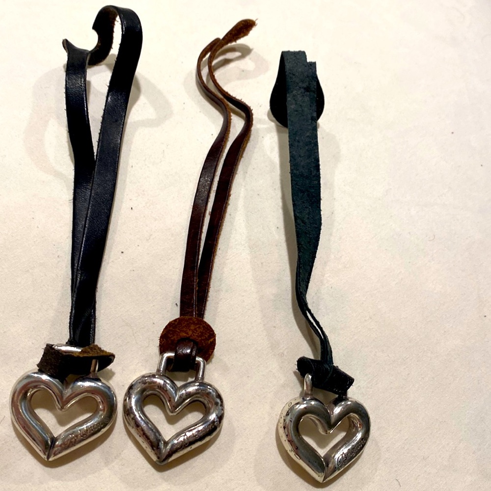 Brighton leather heart silver (3) FOB hang charm on bags black brown